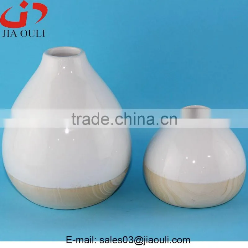 Hot sales glazed white ceramic wood border vases for home decor, modern ceramic vases