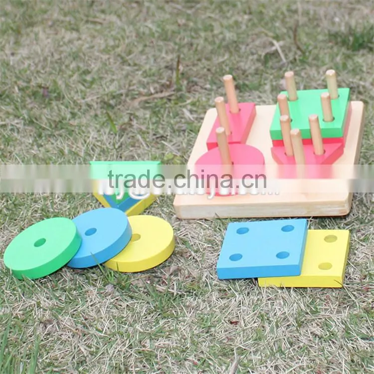 new design educational kids geometry sorting wooden stacking blocks toy W13D025