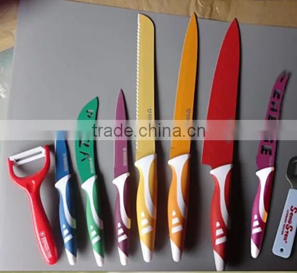 2015 Color Nonstick Kitchen Knife Set With Clear Acrylic Block,Steak Knives