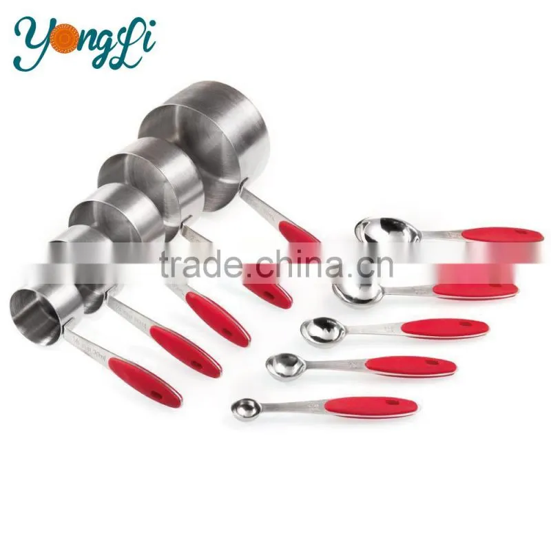 Wholesale Amazon 10-Piece Siliocne Handle For Easy Grip Stainless Steel Measuring Cups And Measuring Spoons Set