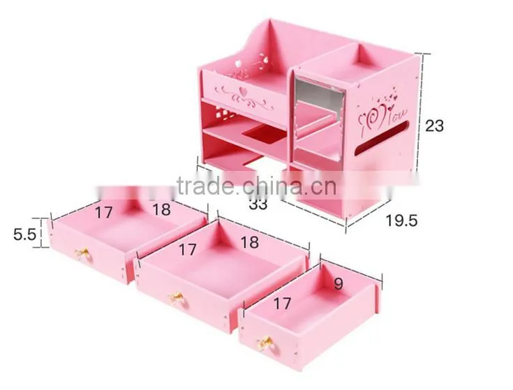 Wood makeup storage organizer box