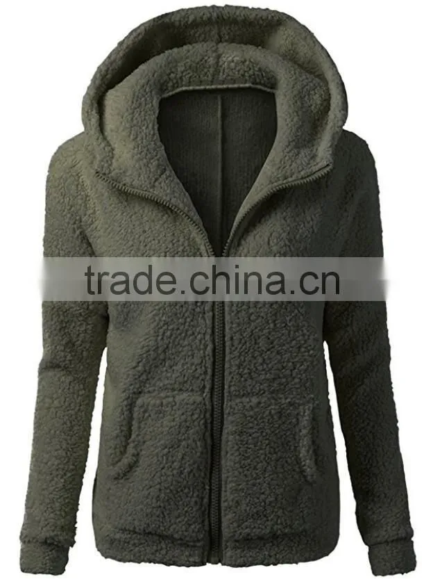 Women's Winter Autumn Clothing China Full Zip Lightweight Long Sleeve Zipper Up Teddy Sherpa Fleece Hoodie Sweatshirt Jackets