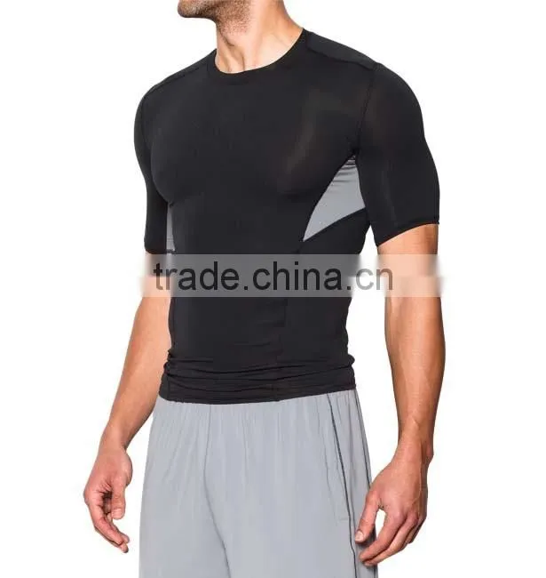 Polyester Spandex Gym Sports Clothing Short Sleeve Black Cheap Wholesale T shirt