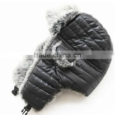 Snow ski wool buffaro check rabbit fur aviator winter trapper hat with ear flaps