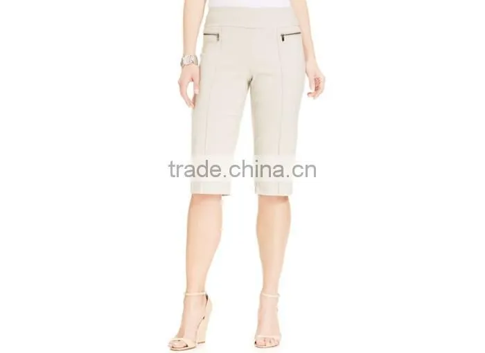 Front-Seamed Pull-On Bermuda Shorts