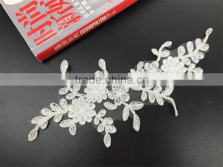 wedding flower embroidery lace fabric 3d flower wedding dress lace applique