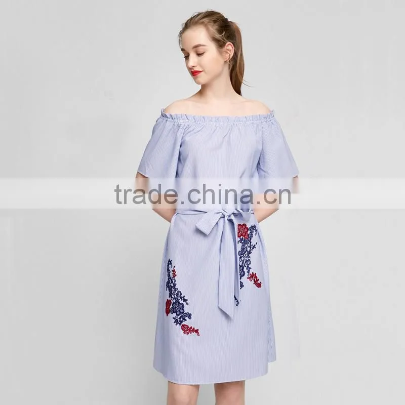 Maxnegio off shoulder striped dress with embroidery for girls