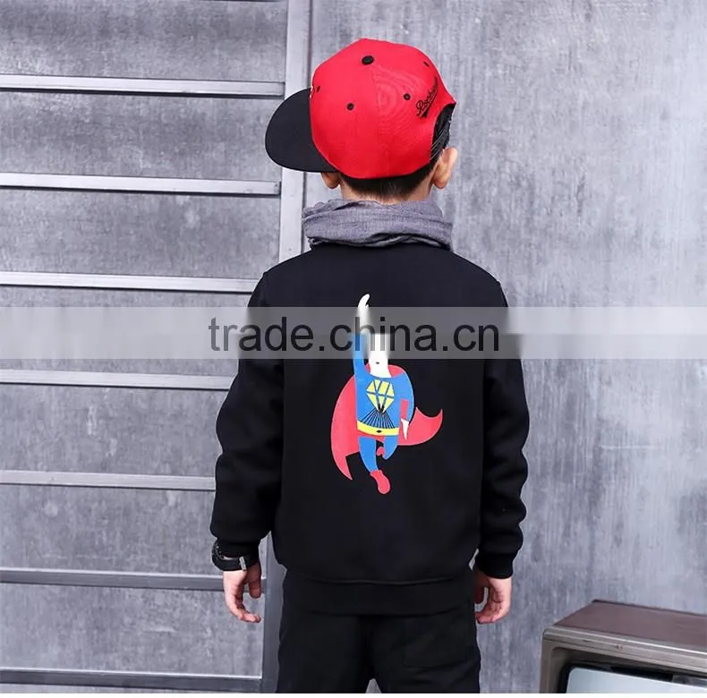 Pioneer Kids Promotion Direct Selling Regular Child Black Jacket Plus Velvet Thickening Outerwear 2016 Autumn Cartoon coat