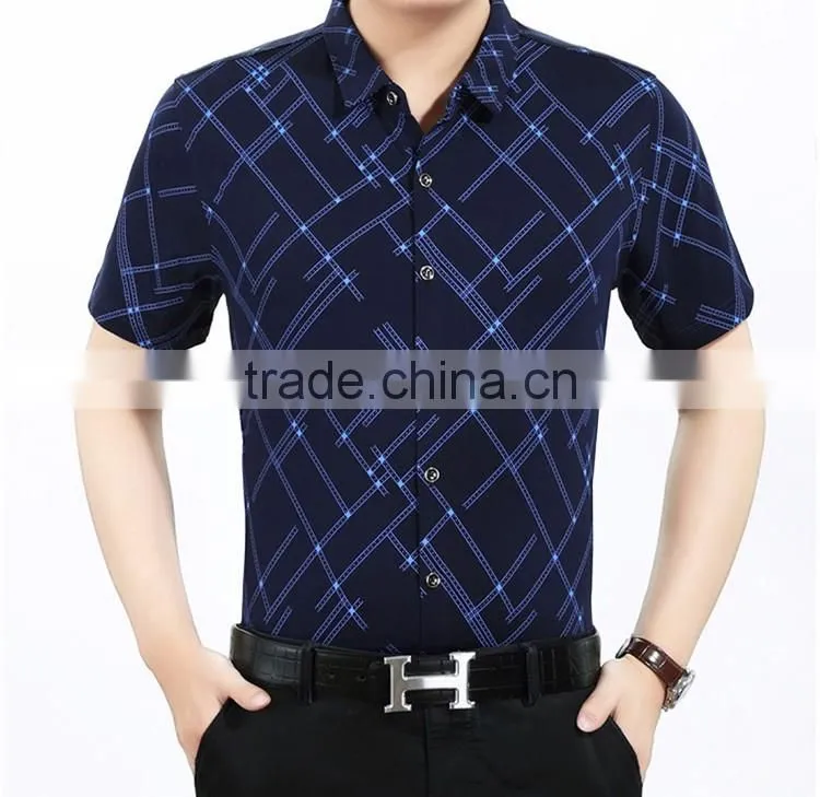 Business casual men mercerized cotton short sleeve shirt