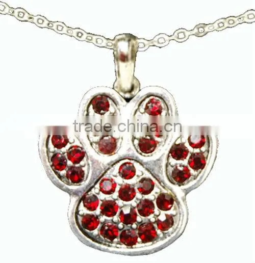 18" Metail Chain/Lobster Claw Closure/1" Paw Print Pendant/Rose Rhinestone/Choker Necklace