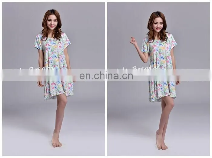 Lotus bottom hem short sleeves O neck sleep shirt for ladies