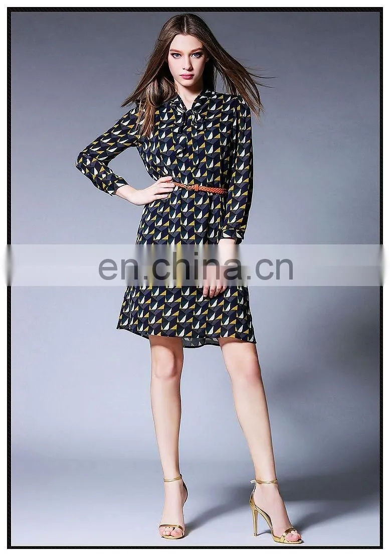 Side vent open chiffon print dress hot sell styles chiffon bow dress