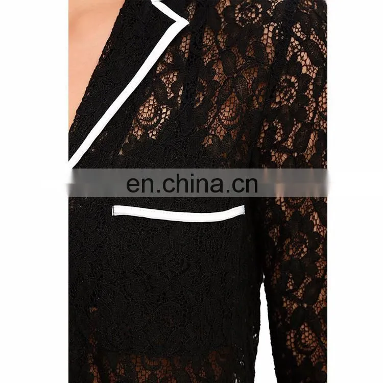 2017 New Sexy See Through Hollow Out Black Sheer Women Lace Tops Images of Ladies Casual Tops