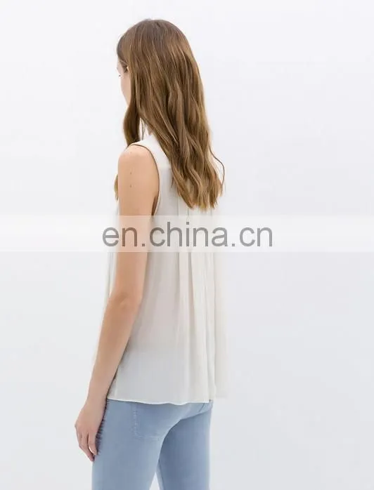hot sale latest new fashion design Guangzhou clothing white chiffon blouses fashion 2014