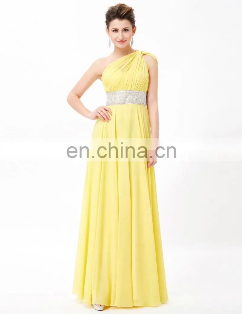 Grace Karin One Shoulder Long Yellow Formal Evening Dress Chiffon Floor-length Dresses Evening CL3419
