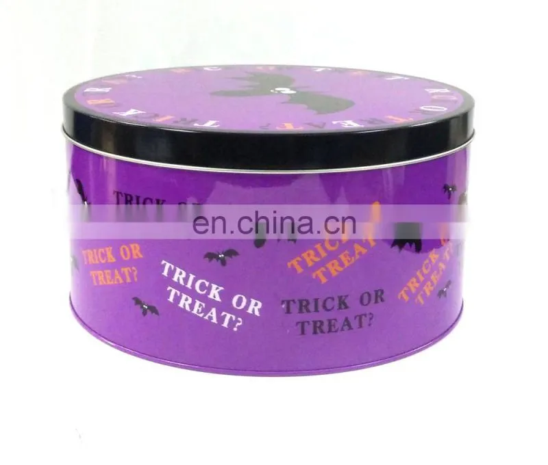 round Halloween candy tin box