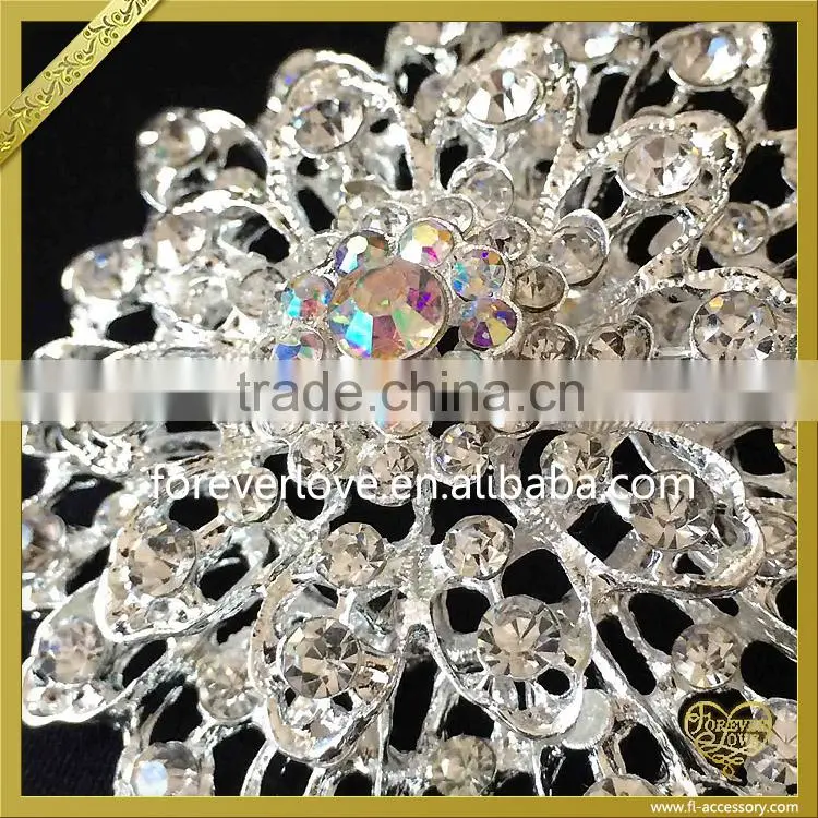 Clear Silver Crystal Diamante Rhinestone Brooch For Wedding dress FB024