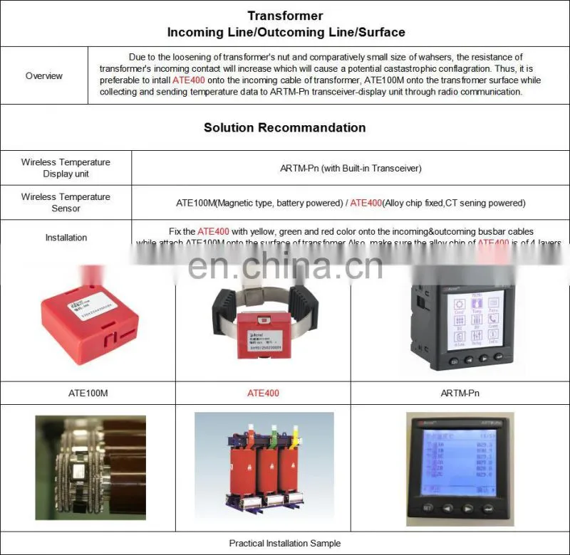 ATE400 passive wireless temperature sensor alloy chip fixed type CT sensing powered