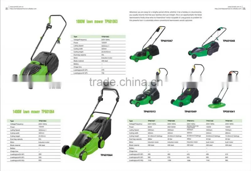 Professional and new green electric lawn mower,portable lawn mower