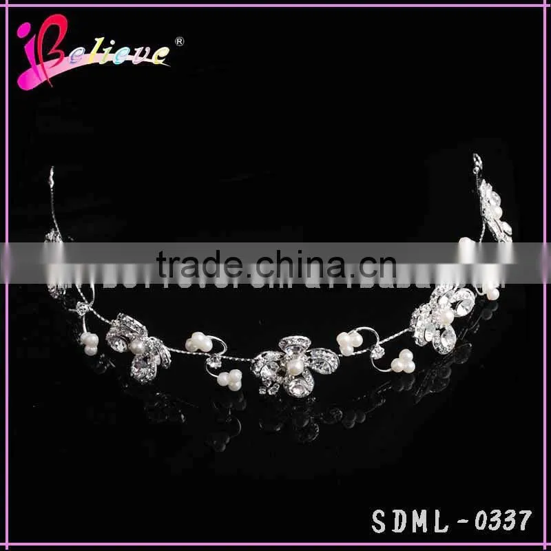 Yiwu market hot sale metal headband,diamonds flower headband,pearl headband