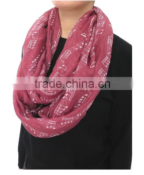 Music Note Printed Fashion Ladies Polyester Circular Scarf Neck Warmer