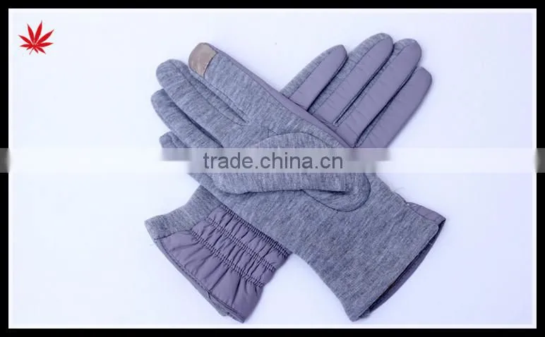 ladies grey feather cloth touch finger hand gloves