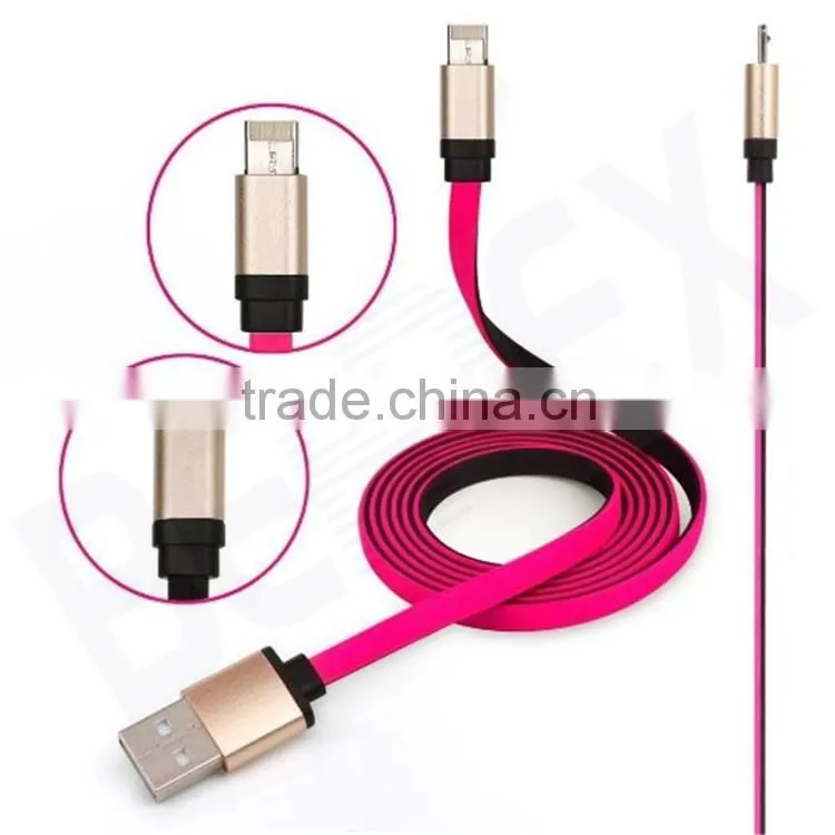 Real 2 in 1 Noodle Data Link Micro USB Charger IOS Cable