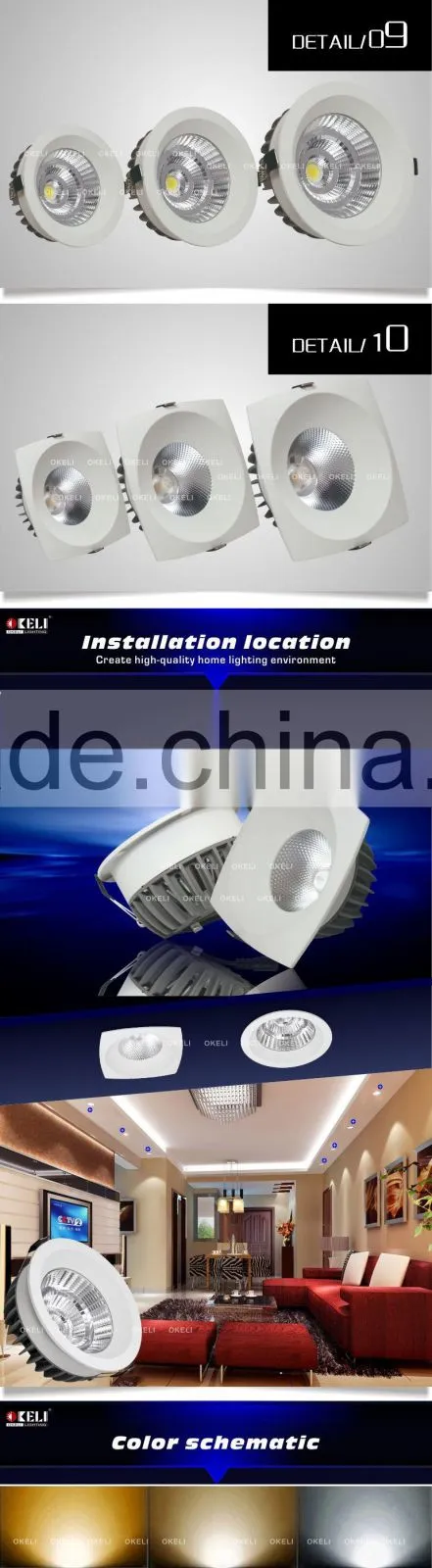 High lumen high CRI high PF led light downlight,led cob downlight