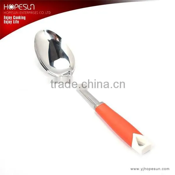 Modern colorful metal kitchen cooking solid spoon with plastic handle