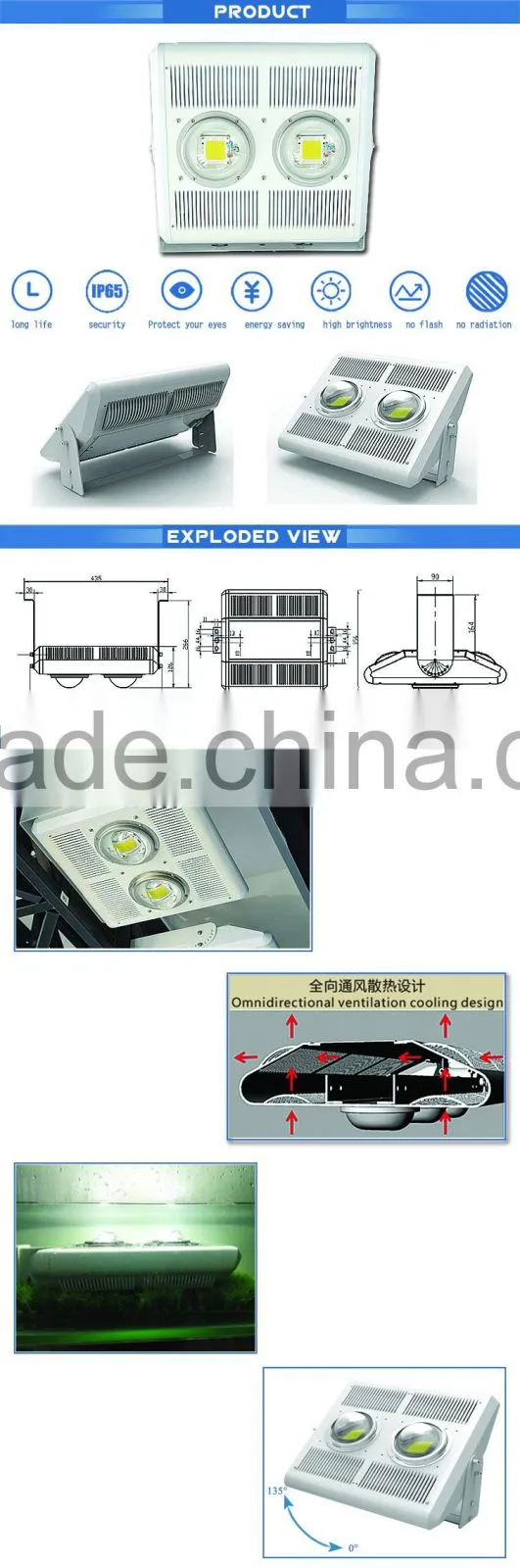 5 year warranty spray paint plastic led flood light 80W flood light