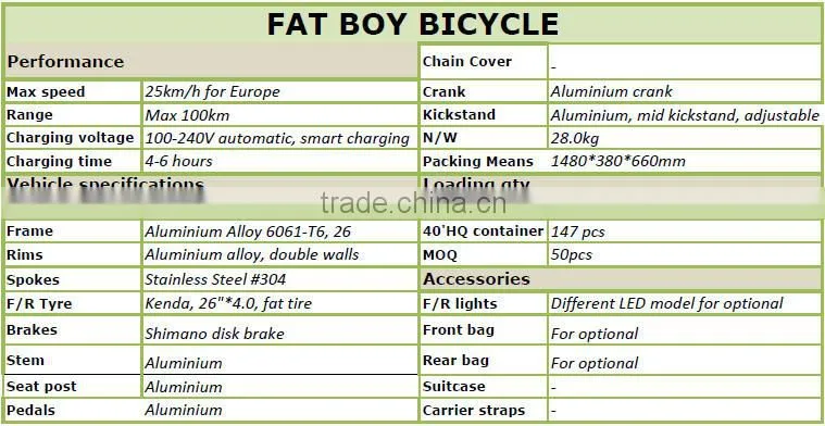 26'' aluminum fat bike 7 speed disc brake snow bike