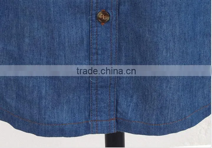 2015 fashion high quality New Arrival girls long sleeve denim winter dress with contrast color