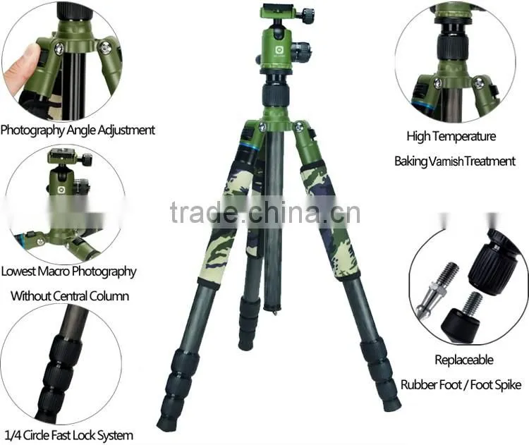 BILDPRO Professional Tripod Carbon Fiber Camera Stand Video Tripod Extendable DSLR Tripod