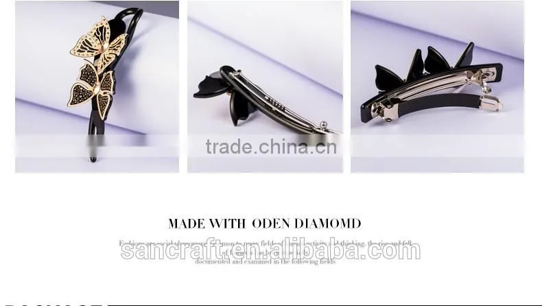 Latest fashion jewelry hair band clasp crystal black butterfly hair jewelry