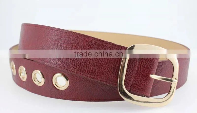 40Mm women's fashion belt with Red pu leather & Gold square Buckle in chinese factory