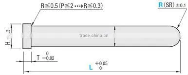 Straight Center Pins With Tip Processed -High Speed Steel SKH51/Shaft Diameter (P) Designation (0.01mm Increments) Type-