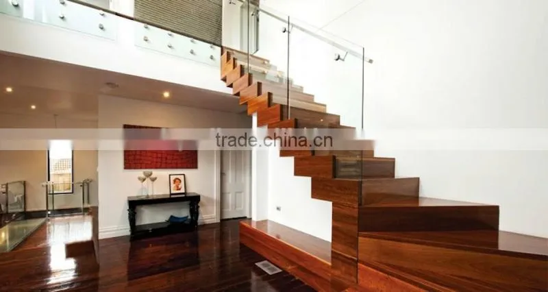 Canada steel wooden straight wood tread, stainless steel stair--YUDI
