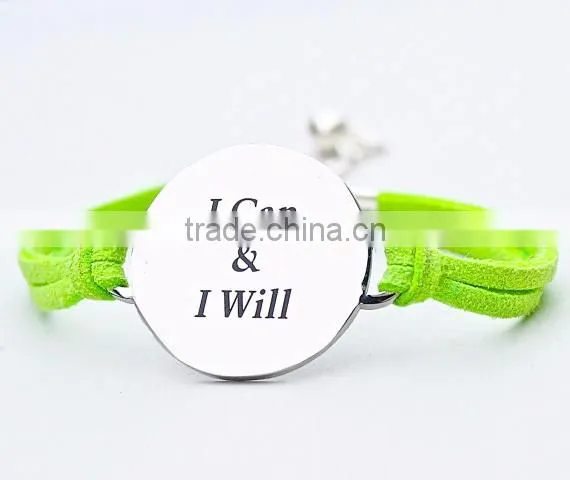 Custom I Can and I Will logo Inspirational Charm Bracelet round plate