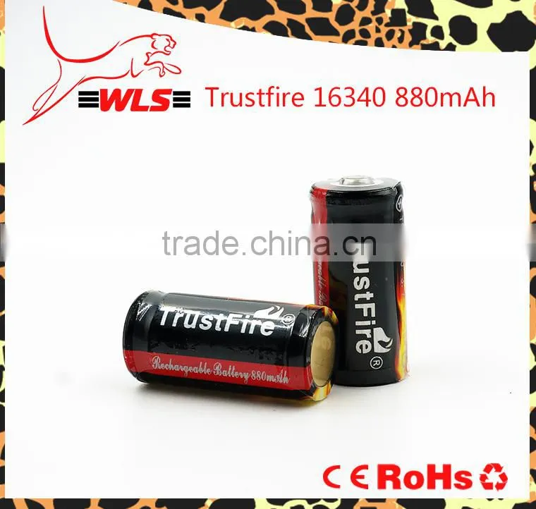 Original 16340 li-ion battery Trustfire 3.7V 16340 880mah rechargeable cell made in China