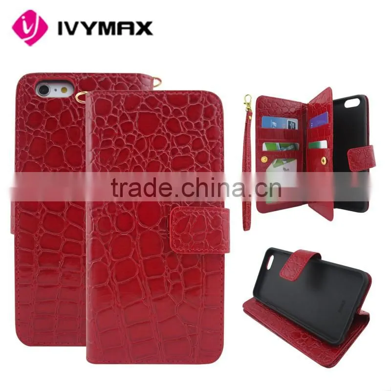 Free Samples Alligator Pattern PU Leather Flip Cover Wallet Case with smart texture finish For iphone 6
