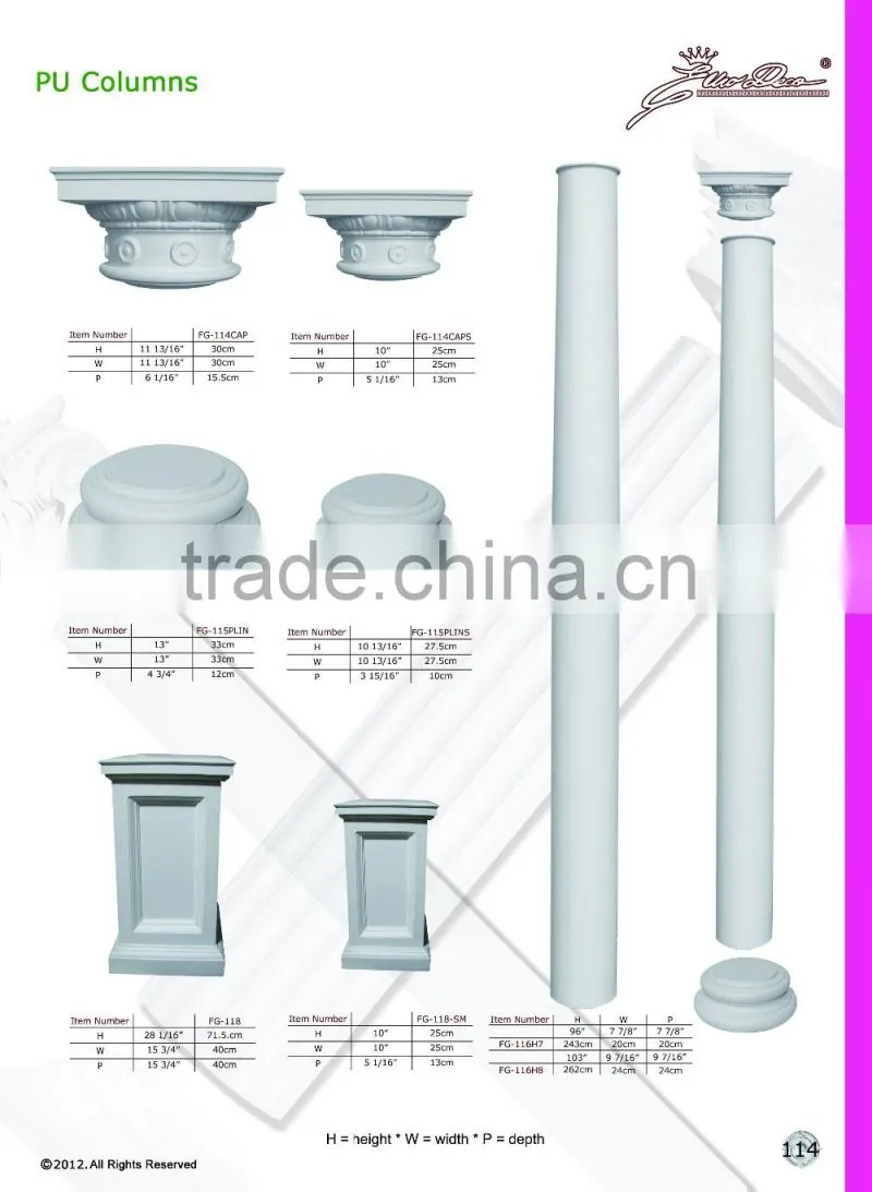 2016 High Quality Good price beautiful polystyrene decorative polyurethane roman column