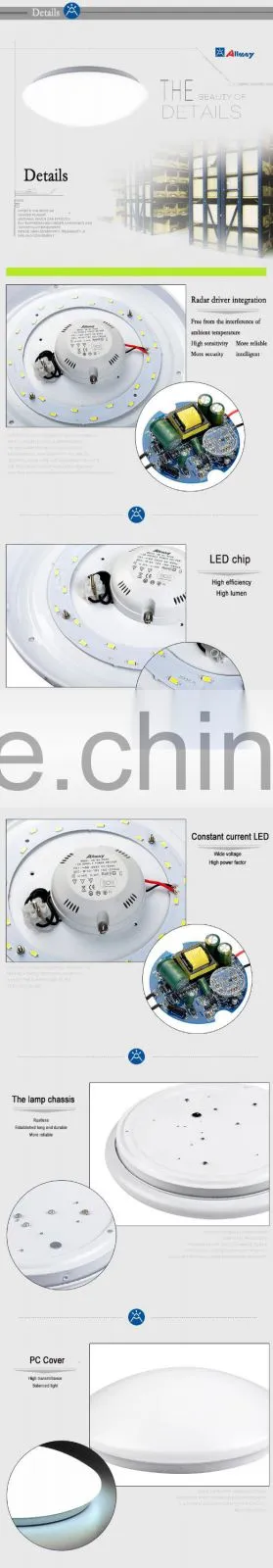 Microwave Sensor Round LED Ceiling lamp 18w pure/warm white doppler all in one