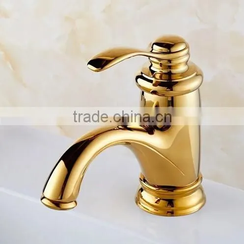 Modern Design Ceramic Cartridge Gold-plating Bathroom Faucet