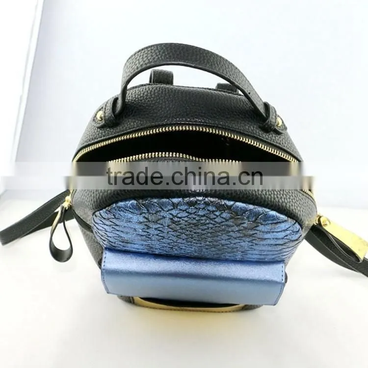 Fancy blue pattern girls bags fashion design genuine leather backpack for lady