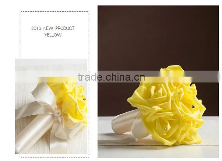 Crystal Pearls Posy Bridal Brooch Wedding Bouquet Silk Rose Handmade Flowers