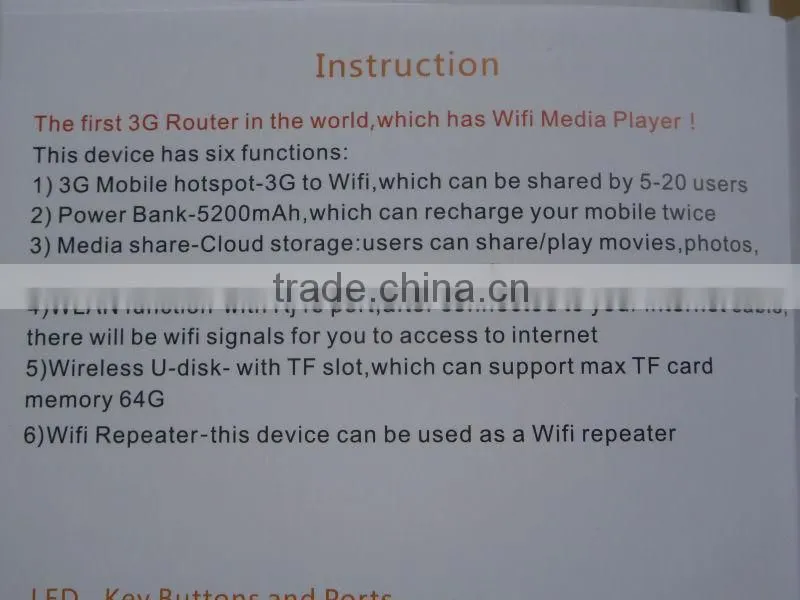 3G router with wifi media player and power bank 5200mA