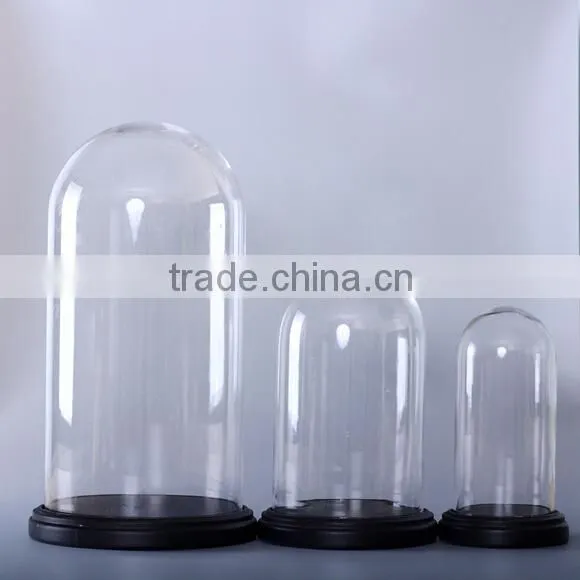 Clear glass cloche with wooden base wholesale