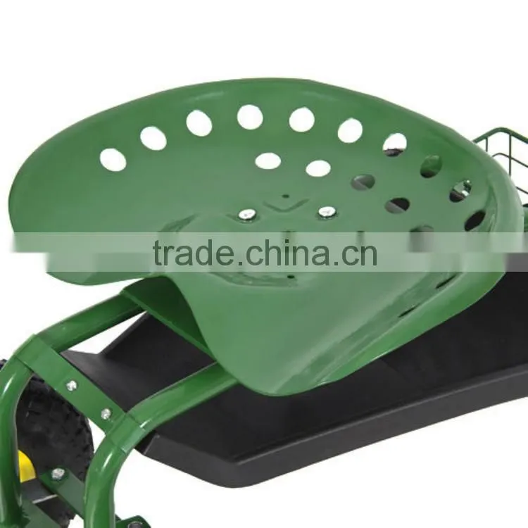 Garden seat with wheels ,Deluxe Tractor scoot with bucket basket