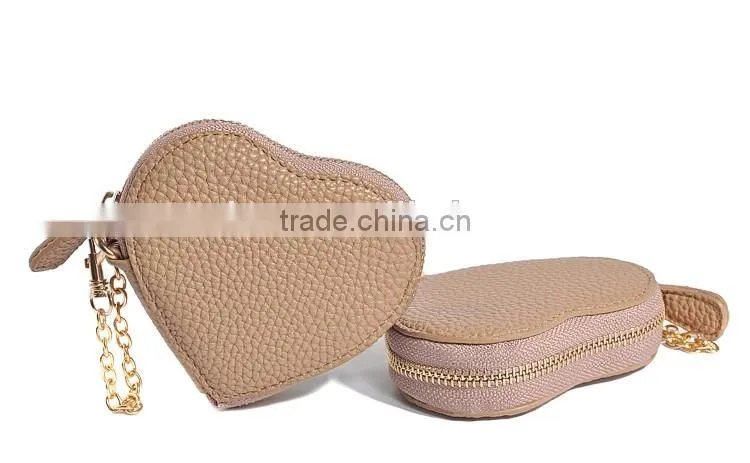 Khaki PU coin purse mini size heart shape coin case for lady