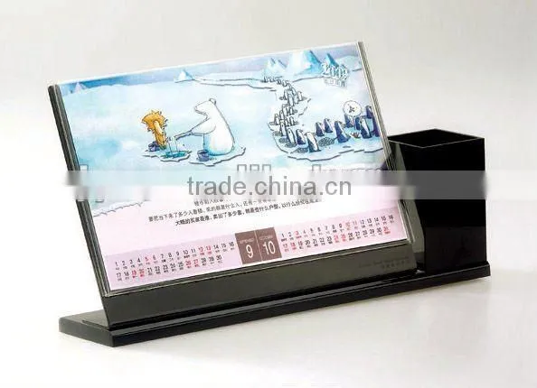 clear PMMA calendar with pen holder